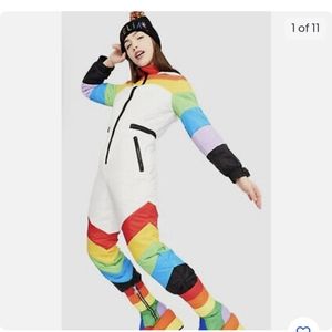 NWT SZ M Dolls kill Delias Sweet Retreat rainbow snowsuit bibs puffer coat